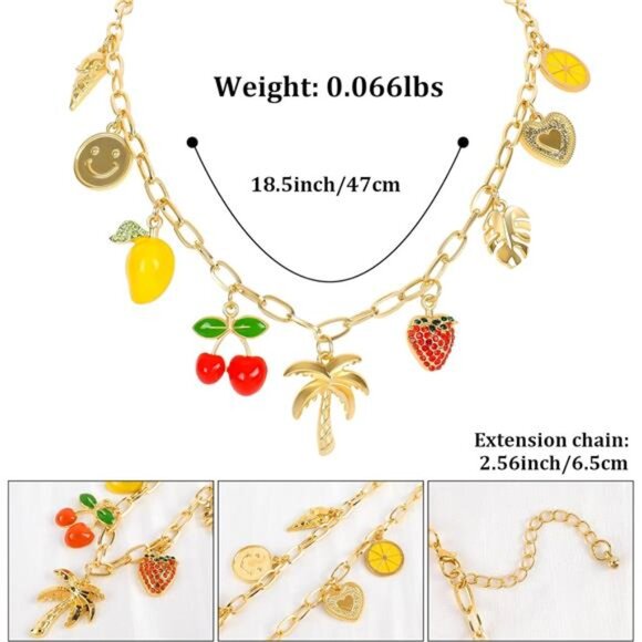 Gold Charm Necklace Hawaii Style Dangle Trendy Y2K Summer Beach Jewelry Gift - Picture 4 of 7